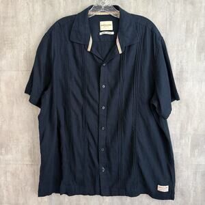Scotch & Soda Linen Blend Shirt Sz XL Navy Short Sleeve Button Up Beach Preppy